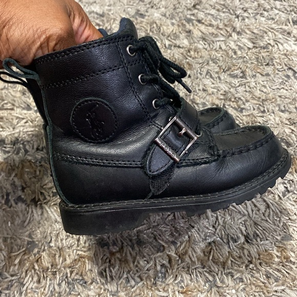Polo Ralph Lauren Black leather upper kid Combat Boots sz 9 - Picture 5 of 9